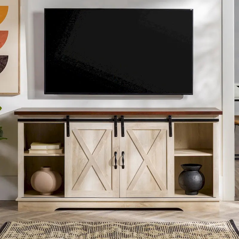 Meuble TV de 58 pouces style porte de grange coulissante