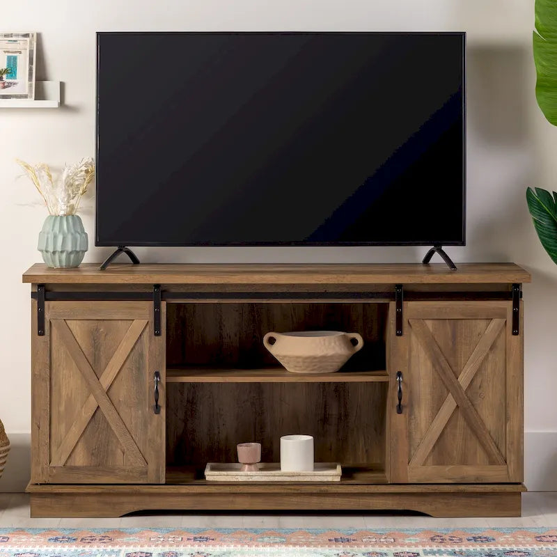 Meuble TV de 58 pouces style porte de grange coulissante