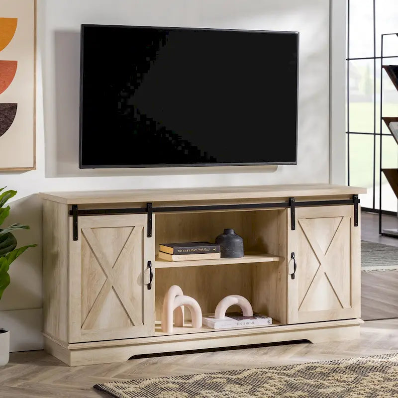 Meuble TV de 58 pouces style porte de grange coulissante