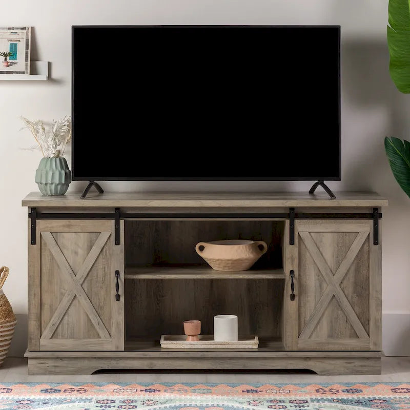 Meuble TV de 58 pouces style porte de grange coulissante