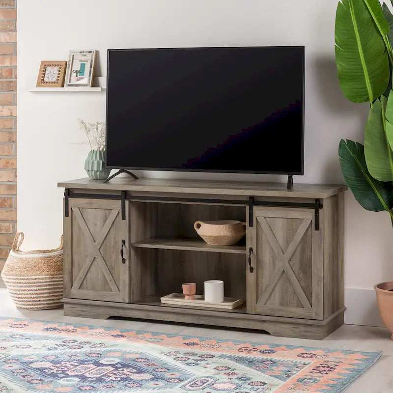 Meuble TV de 58 pouces style porte de grange coulissante