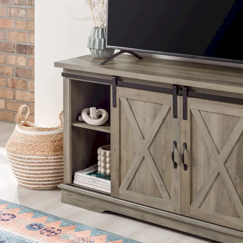 Meuble TV de 58 pouces style porte de grange coulissante