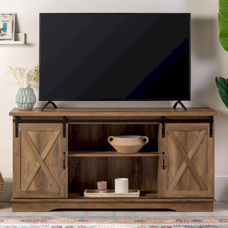 Meuble TV de 58 pouces style porte de grange coulissante