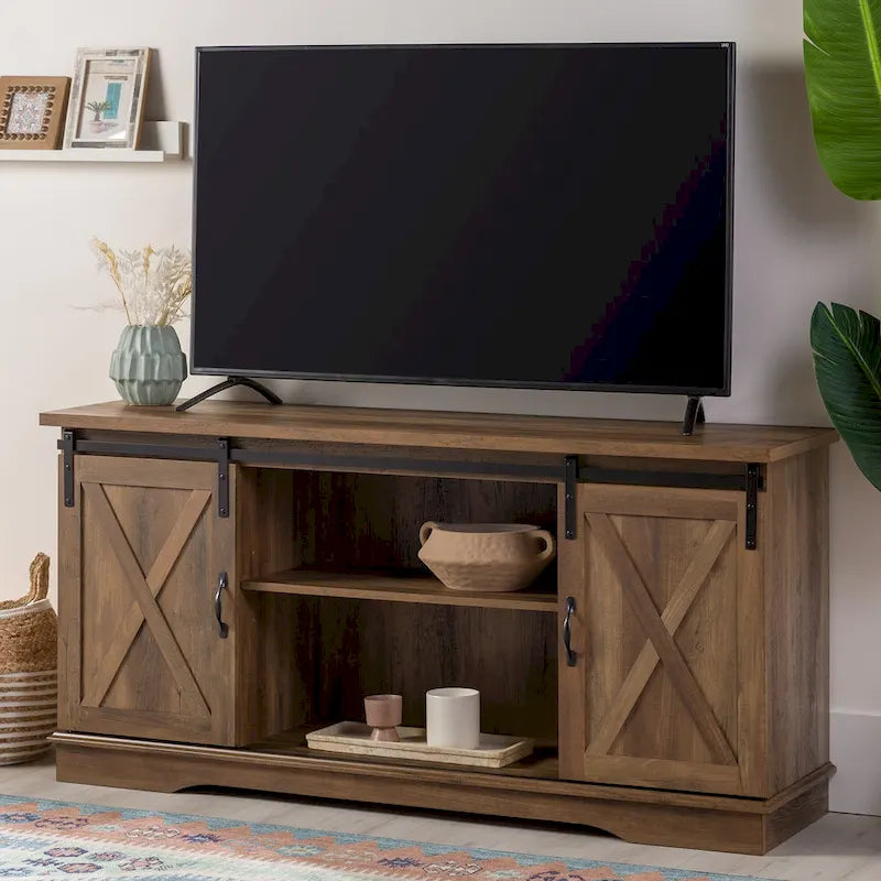 Meuble TV de 58 pouces style porte de grange coulissante