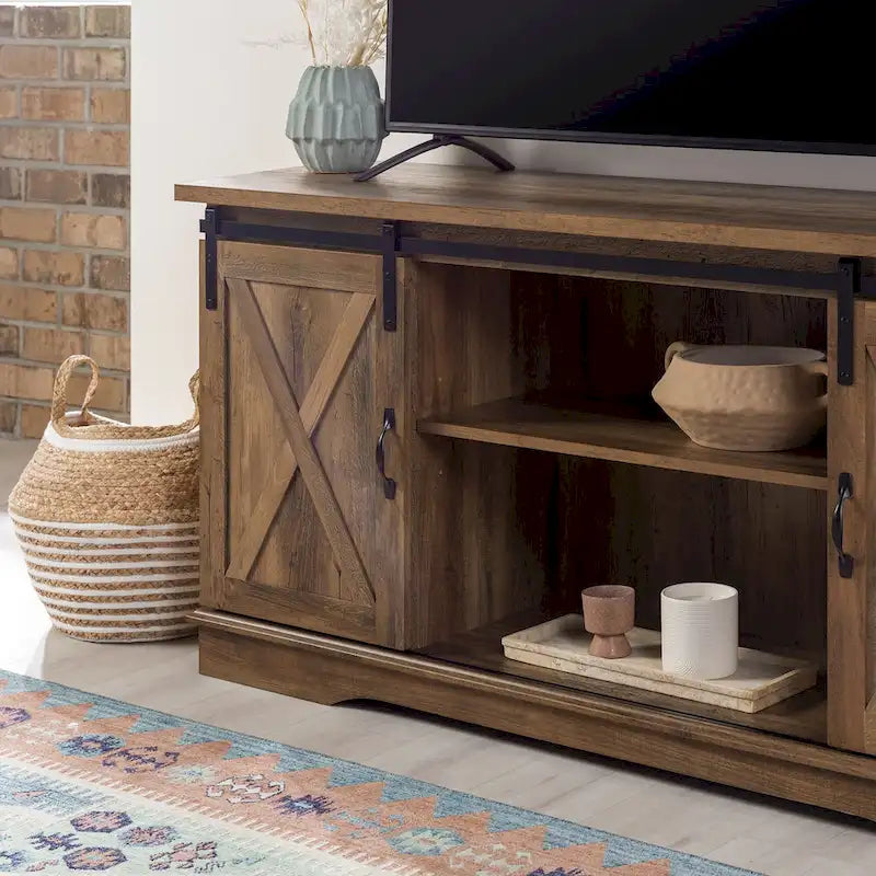 Meuble TV de 58 pouces style porte de grange coulissante