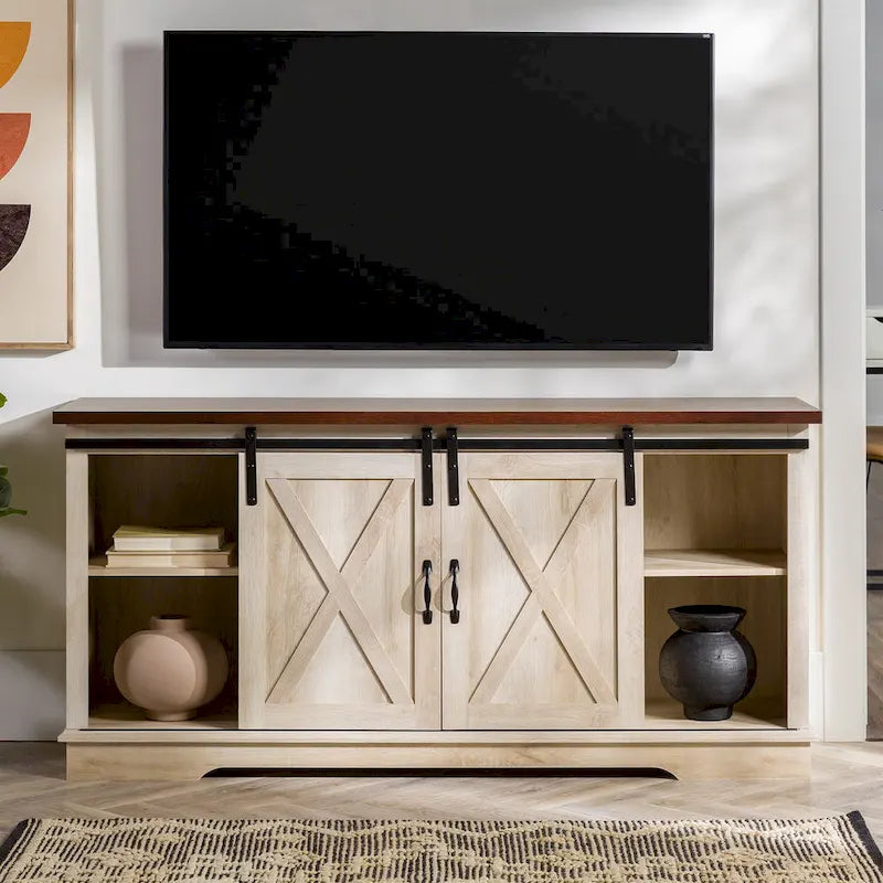 Meuble TV de 58 pouces style porte de grange coulissante