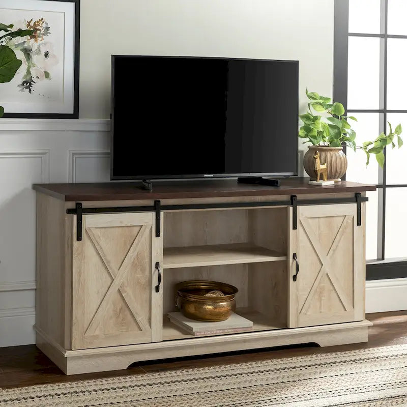 Meuble TV de 58 pouces style porte de grange coulissante