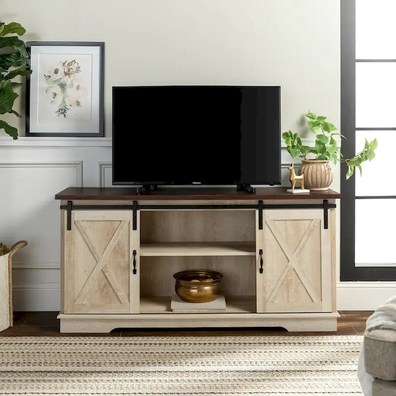Meuble TV de 58 pouces style porte de grange coulissante
