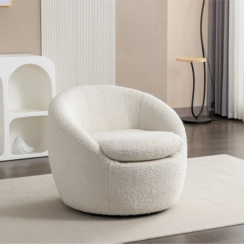 Fauteuil Bouclé Crème Blanc 31" avec Piètement Pivotant