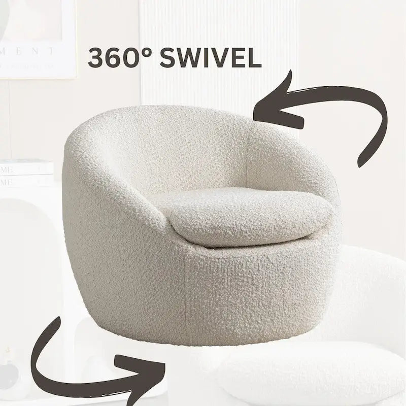 Fauteuil Bouclé Crème Blanc 31" avec Piètement Pivotant