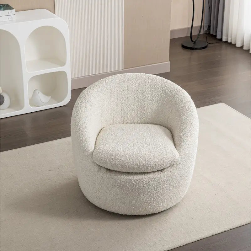 Fauteuil Bouclé Crème Blanc 31" avec Piètement Pivotant