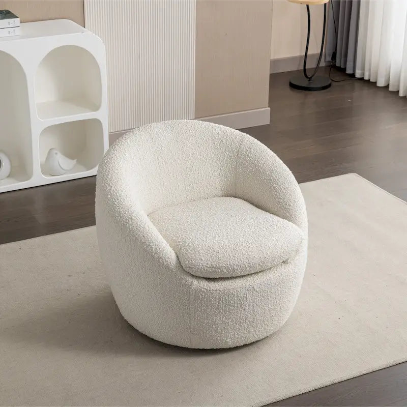 Fauteuil Bouclé Crème Blanc 31" avec Piètement Pivotant
