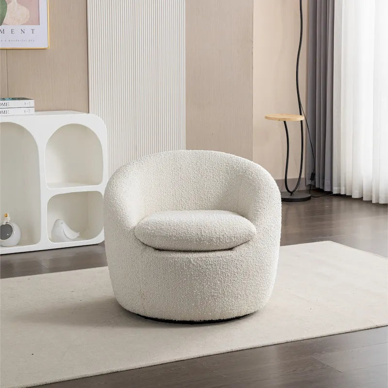 Fauteuil Bouclé Crème Blanc 31" avec Piètement Pivotant