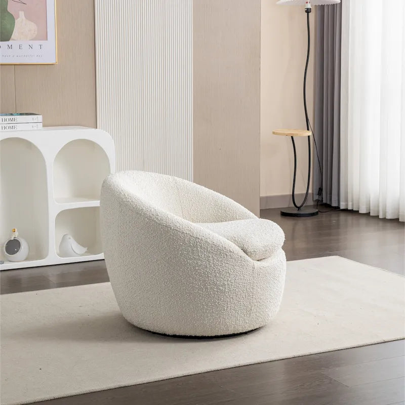 Fauteuil Bouclé Crème Blanc 31" avec Piètement Pivotant