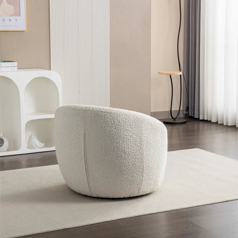 Fauteuil Bouclé Crème Blanc 31" avec Piètement Pivotant