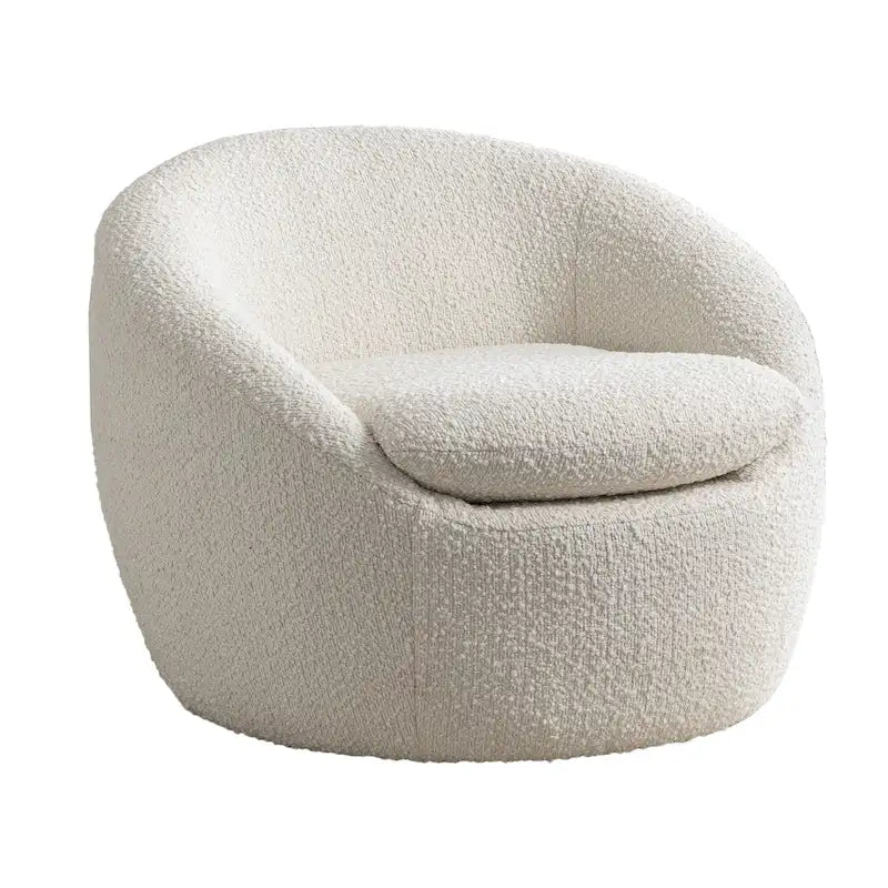 Fauteuil Bouclé Crème Blanc 31" avec Piètement Pivotant