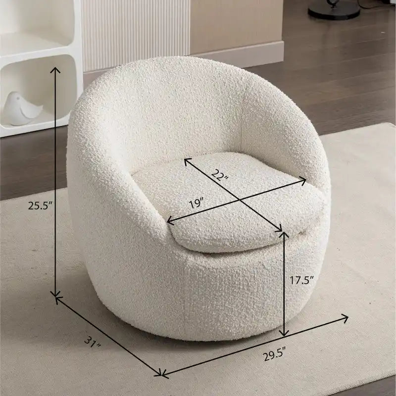 Fauteuil Bouclé Crème Blanc 31" avec Piètement Pivotant