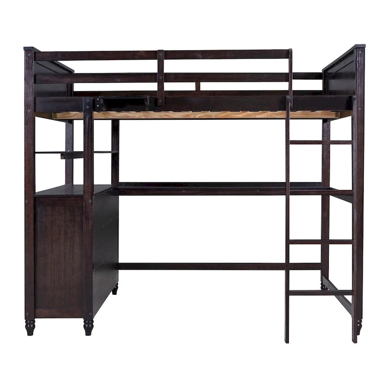 Lit mezzanine double avec tiroirs et bureau, Lit mezzanine en bois avec étagères