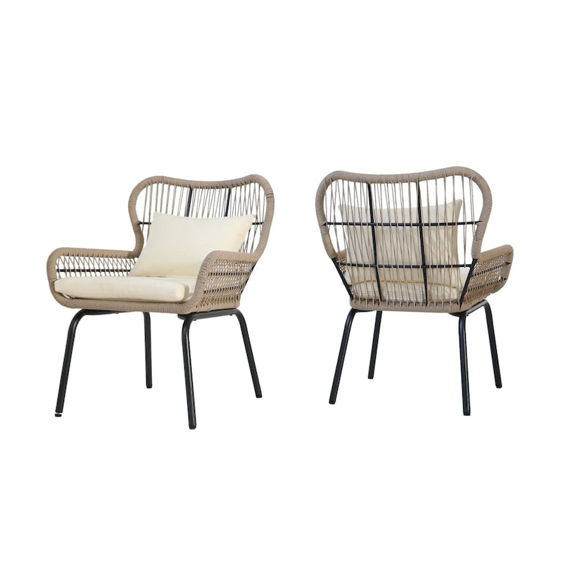 Fauteuil d'intérieur à structure en acier et tressage en corde (avec coussin)