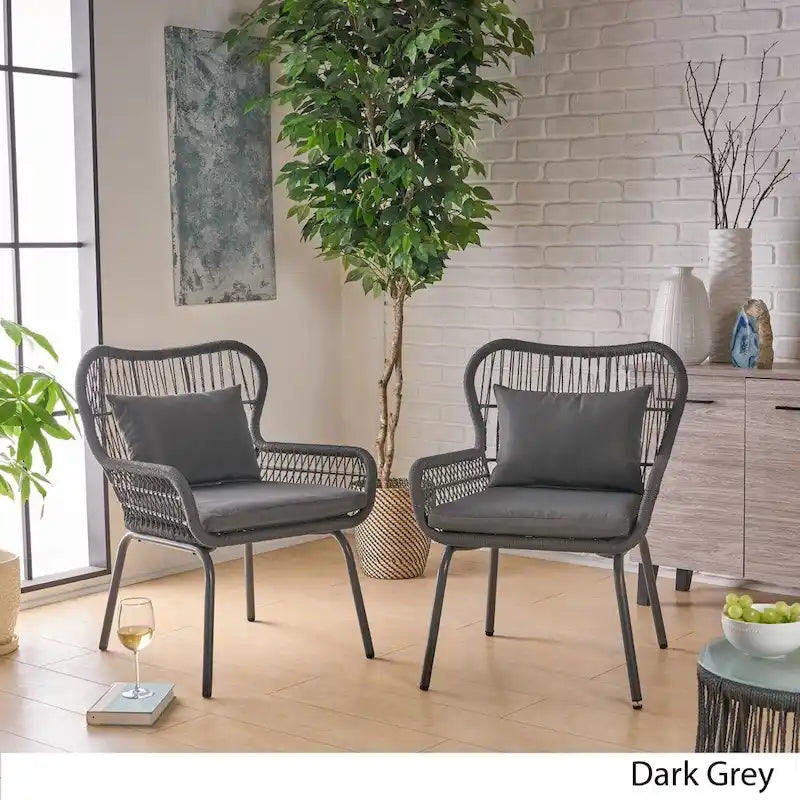Fauteuil d'intérieur à structure en acier et tressage en corde (avec coussin)