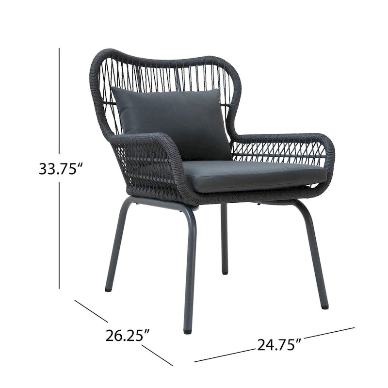 Fauteuil d'intérieur à structure en acier et tressage en corde (avec coussin)