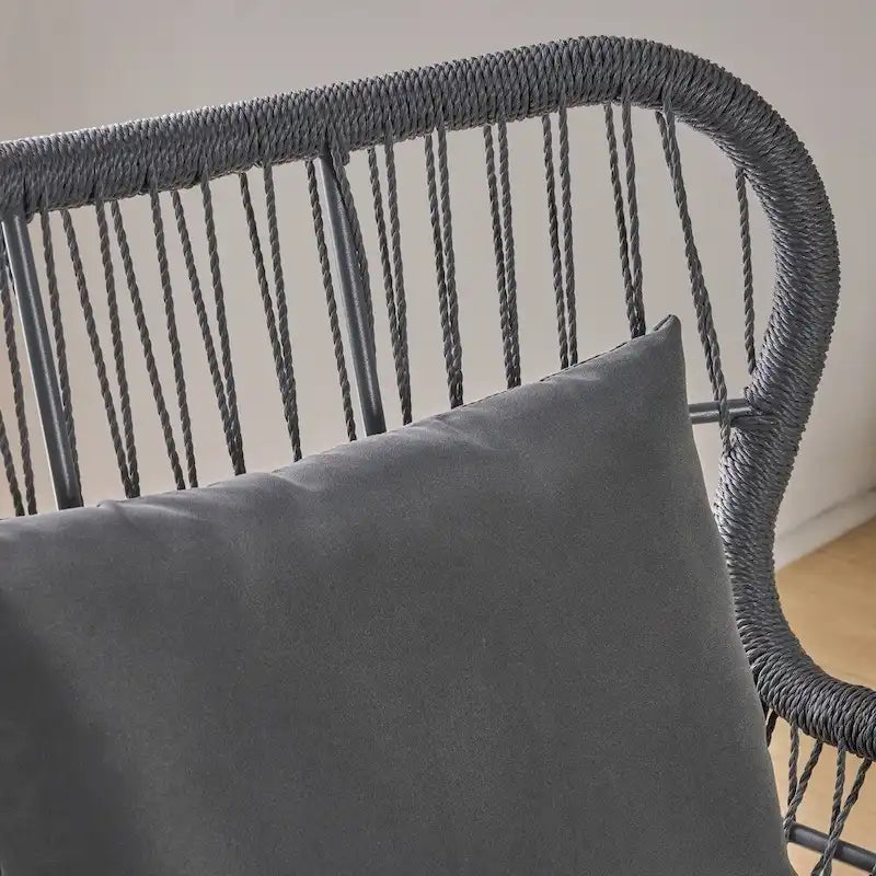 Fauteuil d'intérieur à structure en acier et tressage en corde (avec coussin)