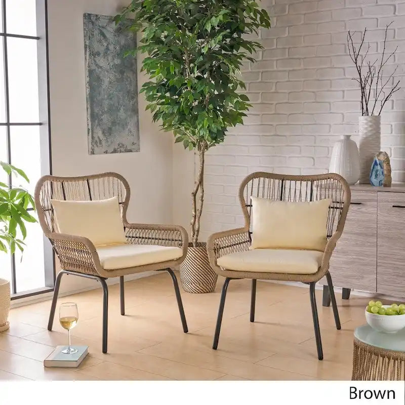 Fauteuil d'intérieur à structure en acier et tressage en corde (avec coussin)