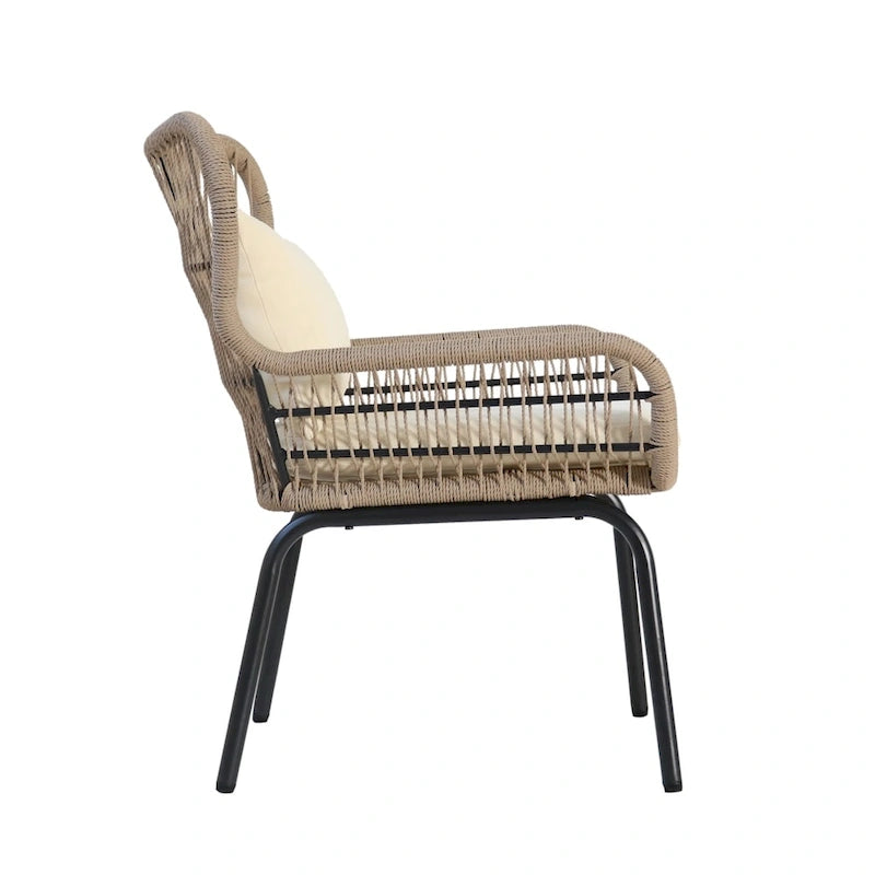 Fauteuil d'intérieur à structure en acier et tressage en corde (avec coussin)