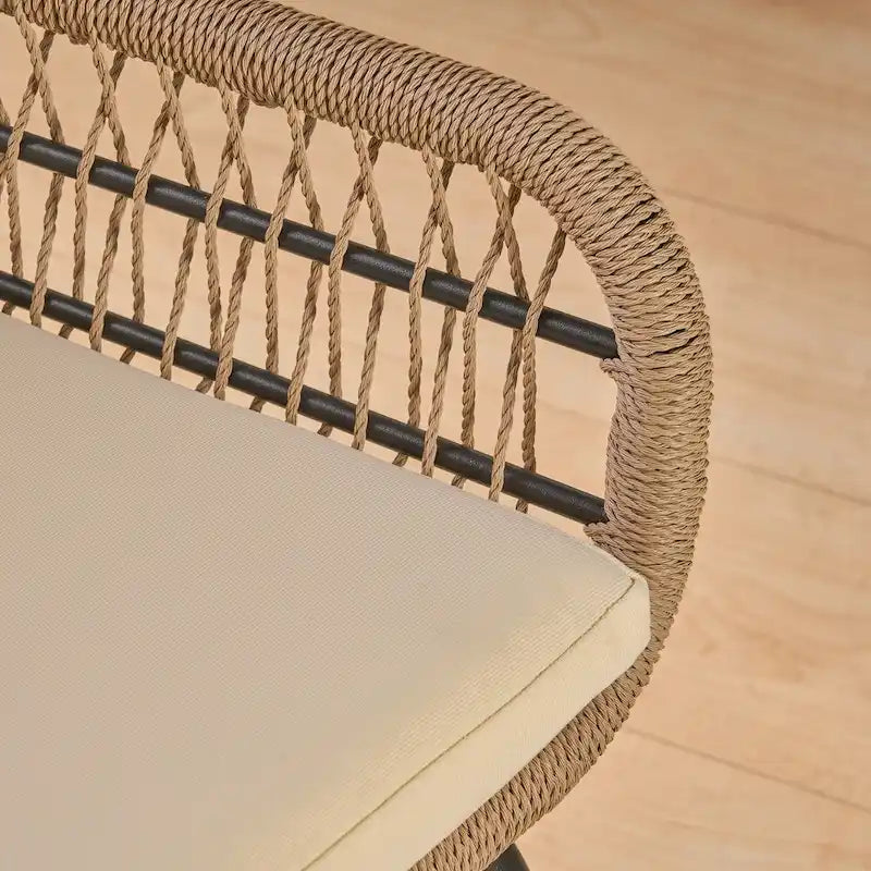 Fauteuil d'intérieur à structure en acier et tressage en corde (avec coussin)