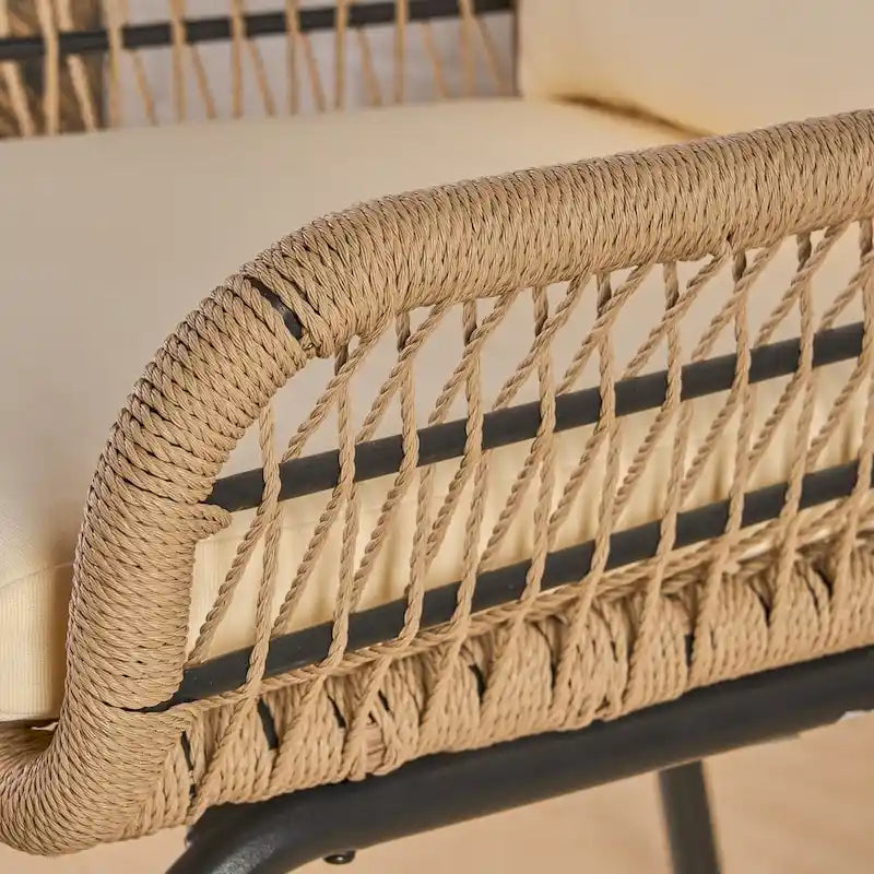Fauteuil d'intérieur à structure en acier et tressage en corde (avec coussin)