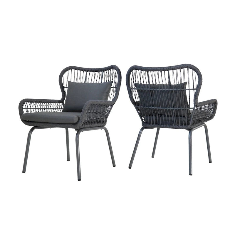 Fauteuil d'intérieur à structure en acier et tressage en corde (avec coussin)