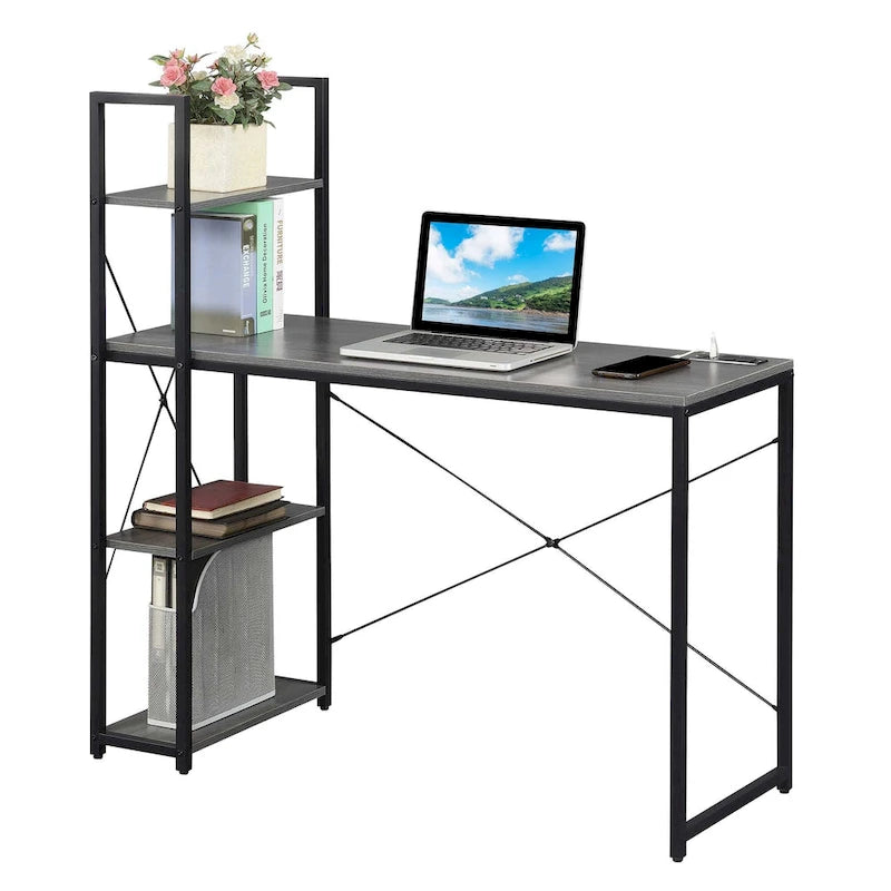 Poste de travail de bureau avec station de recharge et étagères