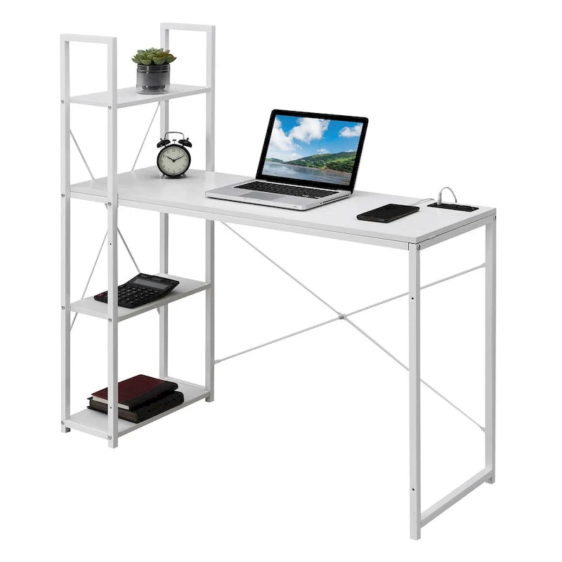 Poste de travail de bureau avec station de recharge et étagères