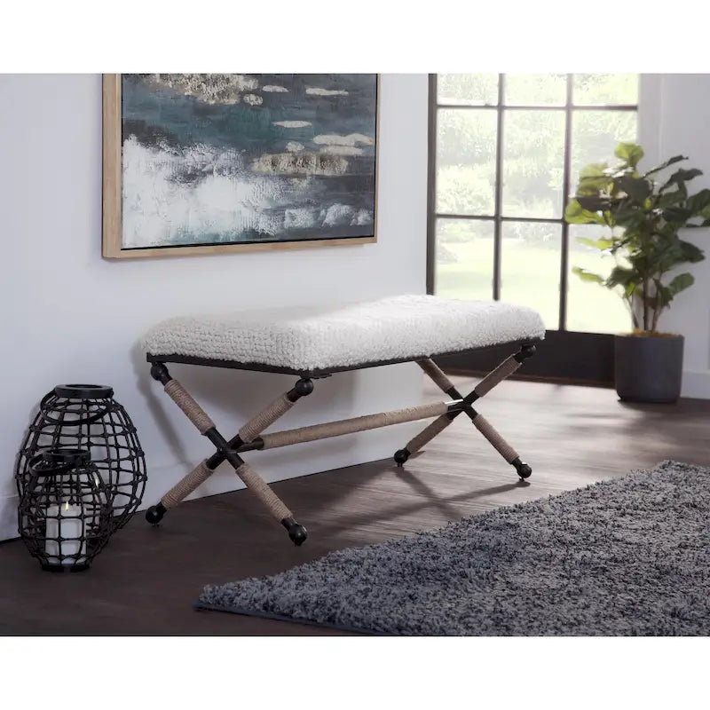 Banquette double en bouclette rembourrée ivoire