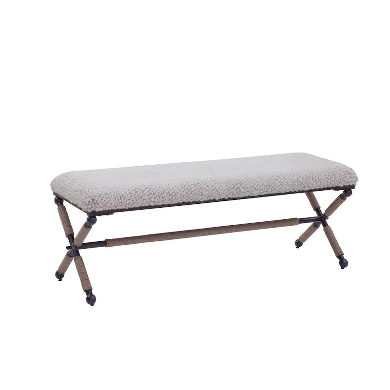 Banquette double en bouclette rembourrée ivoire