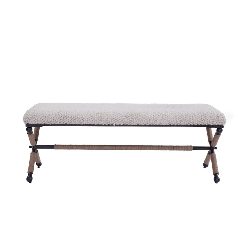 Banquette double en bouclette rembourrée ivoire
