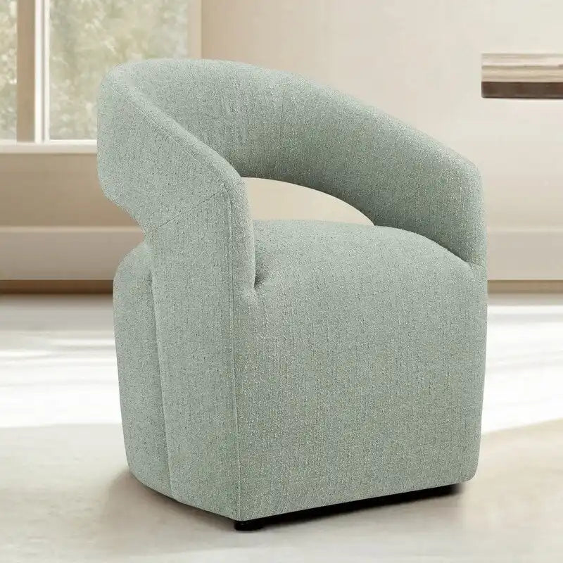 Chaise de salle à manger tonneau moderne avec roulettes et dossier ouvert, entièrement assemblée