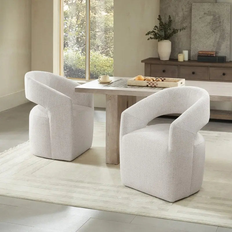 Chaise de salle à manger tonneau moderne avec roulettes et dossier ouvert, entièrement assemblée