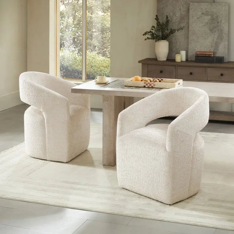 Chaise de salle à manger tonneau moderne avec roulettes et dossier ouvert, entièrement assemblée