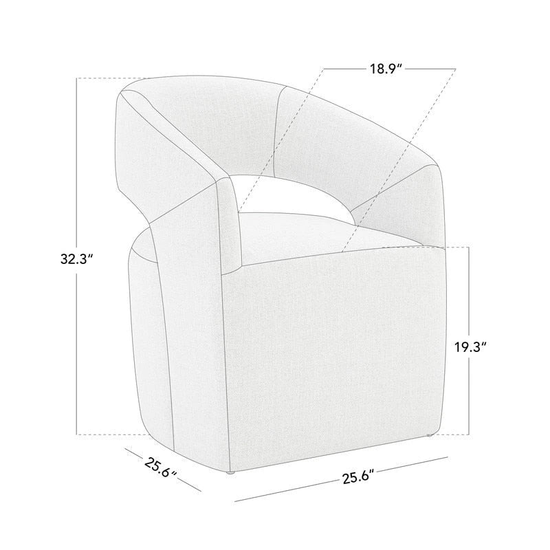 Chaise de salle à manger tonneau moderne avec roulettes et dossier ouvert, entièrement assemblée