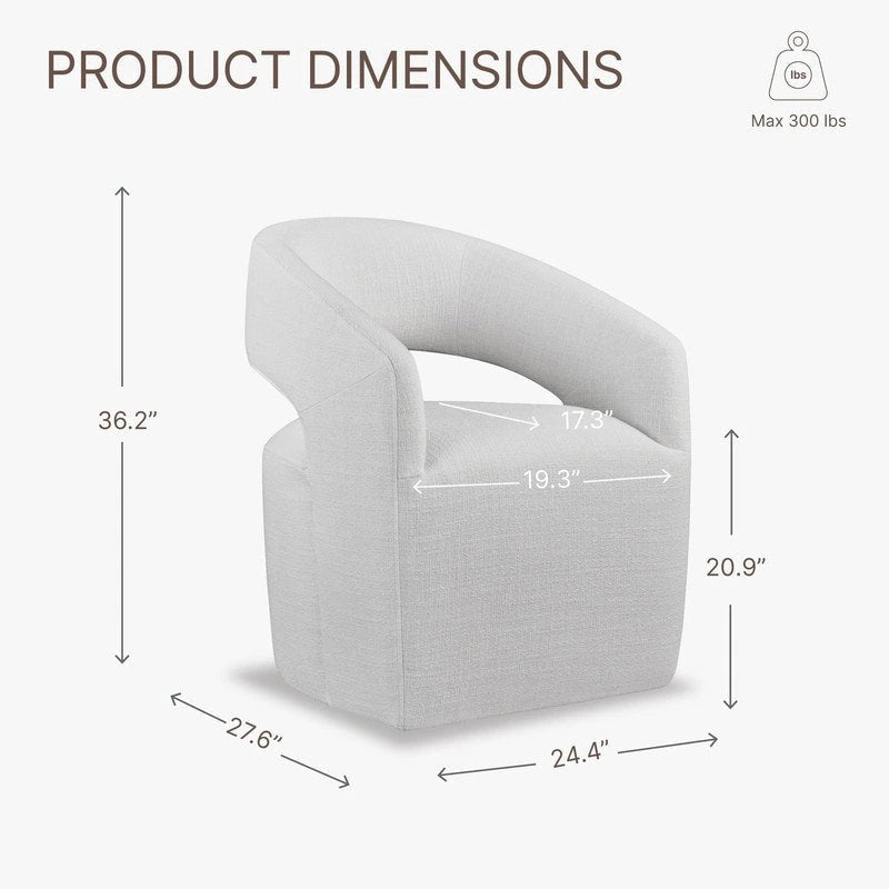 Chaise de salle à manger tonneau moderne avec roulettes et dossier ouvert, entièrement assemblée