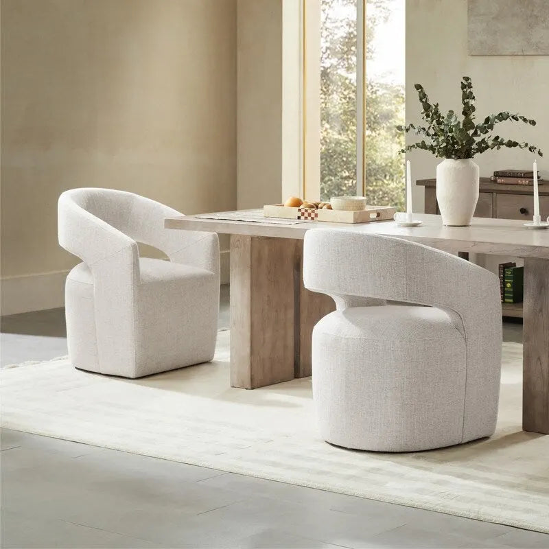 Chaise de salle à manger tonneau moderne avec roulettes et dossier ouvert, entièrement assemblée
