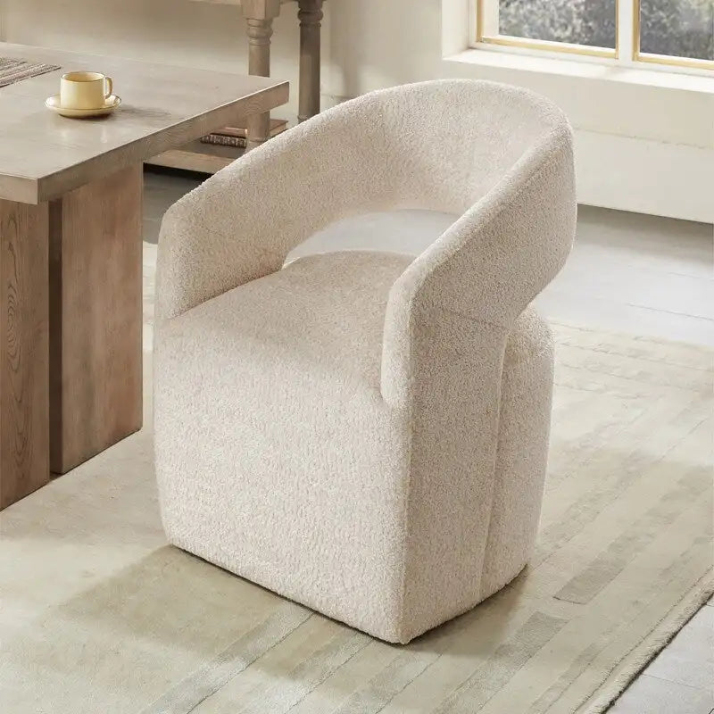 Chaise de salle à manger tonneau moderne avec roulettes et dossier ouvert, entièrement assemblée