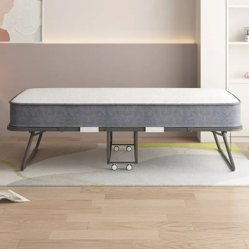 Lit pliant gain de place avec matelas, lit portable avec roulettes verrouillables