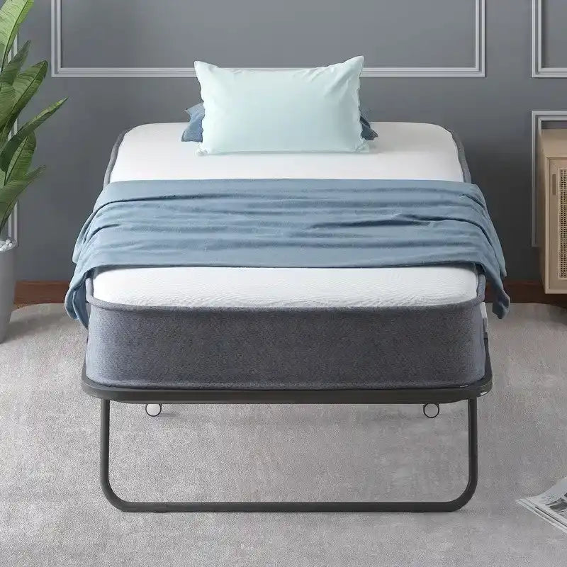 Lit pliant gain de place avec matelas, lit portable avec roulettes verrouillables
