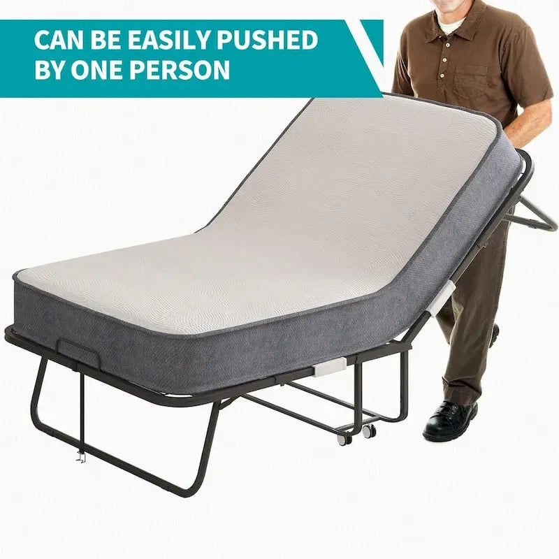 Lit pliant gain de place avec matelas, lit portable avec roulettes verrouillables