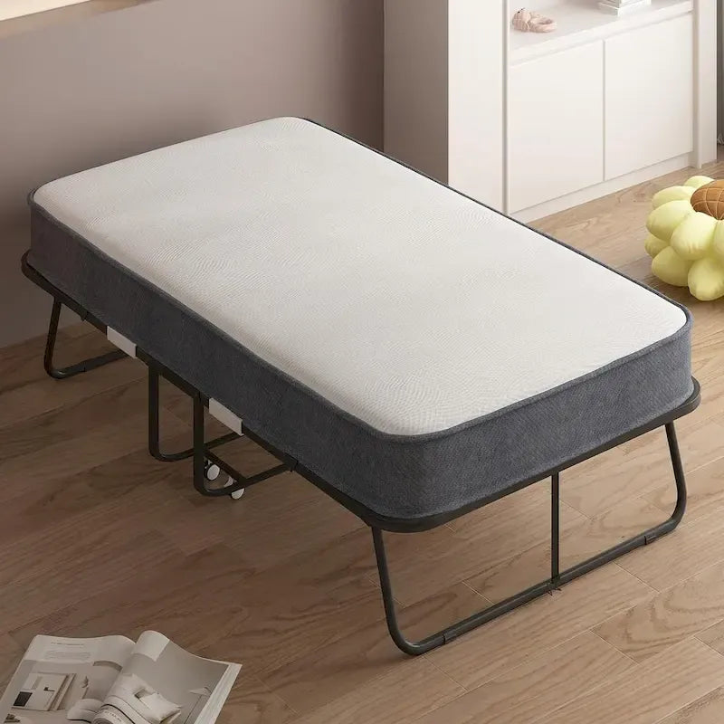 Lit pliant gain de place avec matelas, lit portable avec roulettes verrouillables