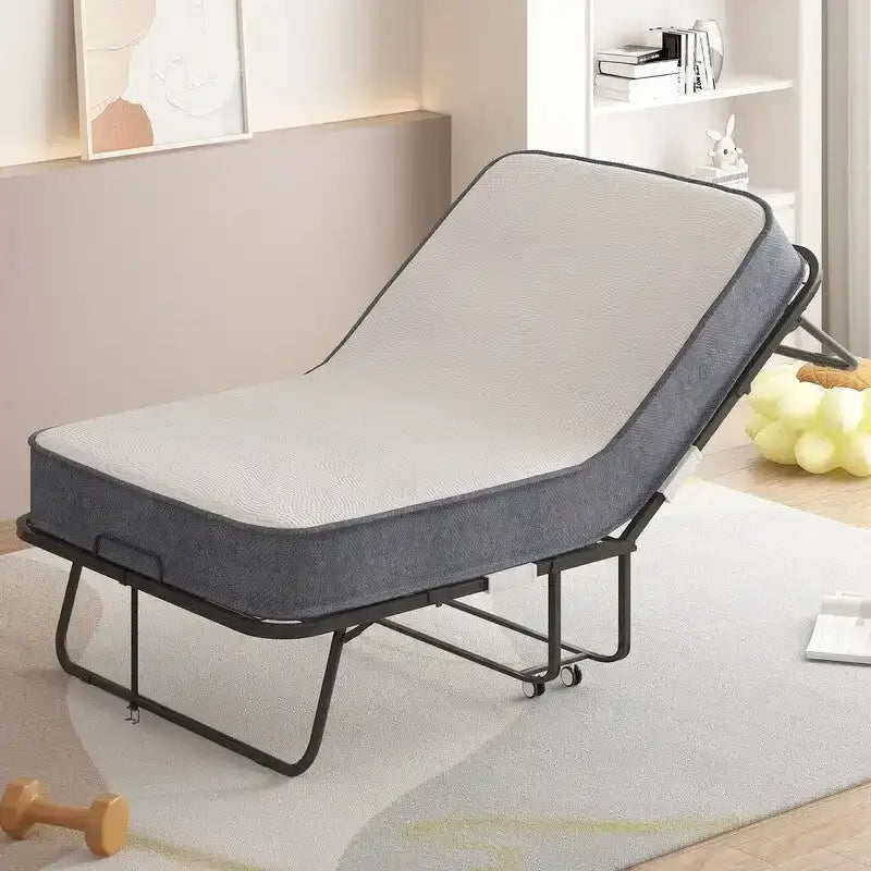 Lit pliant gain de place avec matelas, lit portable avec roulettes verrouillables