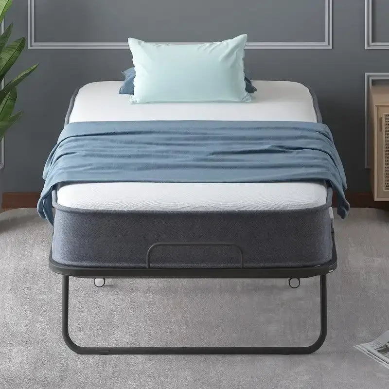 Lit pliant gain de place avec matelas, lit portable avec roulettes verrouillables