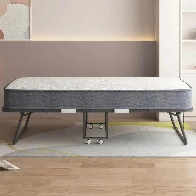 Lit pliant gain de place avec matelas, lit portable avec roulettes verrouillables